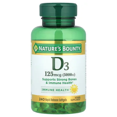 Фото товара: Витамин D3 Nature's Bounty 240 Rapid Release, 125 мкг (5000 МЕ), мягкие капсулы