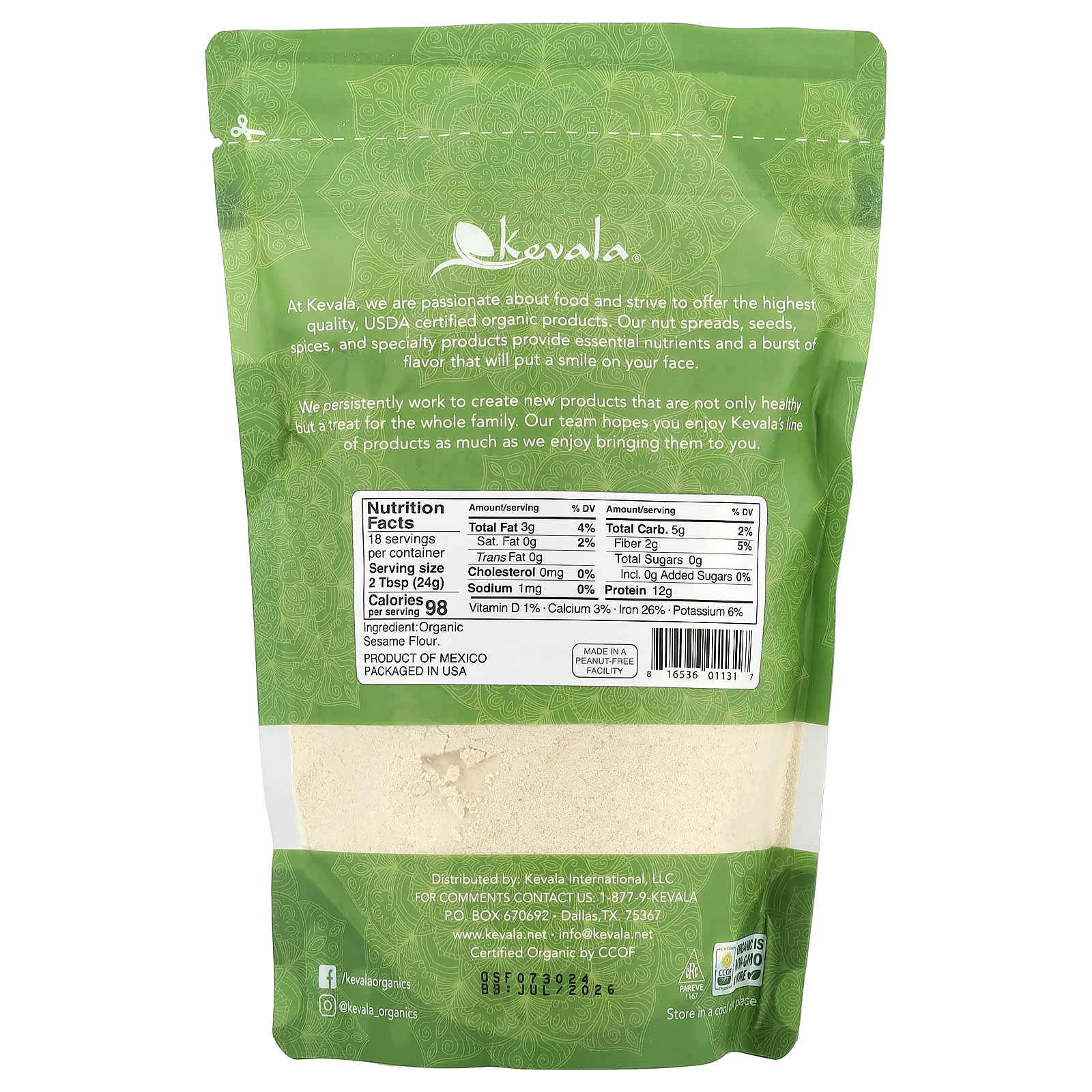 Мука Kevala Organic Sesame, 454 г — фото 2