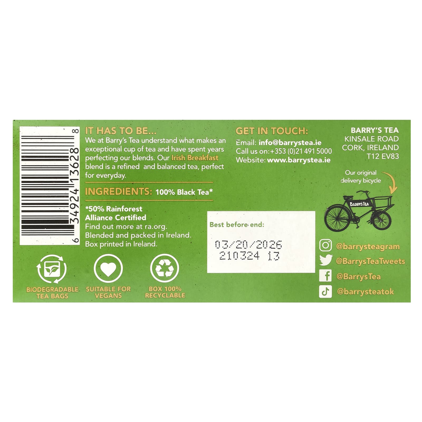 Чай Barry's Tea Irish Breakfast, оттенок 40 Tea Bags, 125 г, чайные пакетики — фото 2