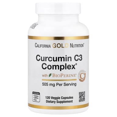 Куркумин California Gold Nutrition C3 Complex® with BioPerine® Black Pepper Extract Turmeric Complex Enhanced Bioavailablity, 120 растительных капсул