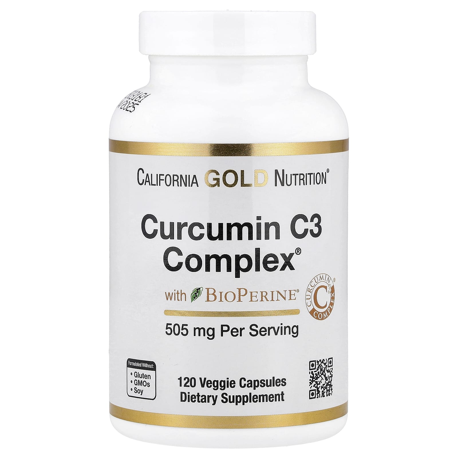 Куркумин California Gold Nutrition C3 Complex® with BioPerine® Black Pepper Extract Turmeric Complex Enhanced Bioavailablity, 120 растительных капсул
