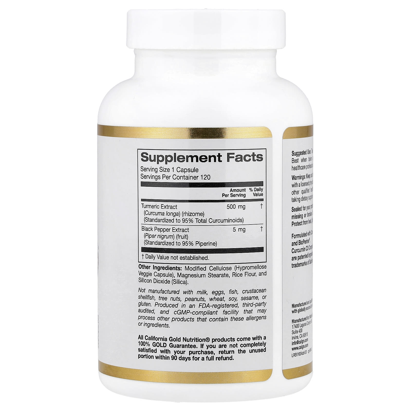 Куркумин California Gold Nutrition C3 Complex® with BioPerine® Black Pepper Extract Turmeric Complex Enhanced Bioavailablity, 120 растительных капсул — фото 2