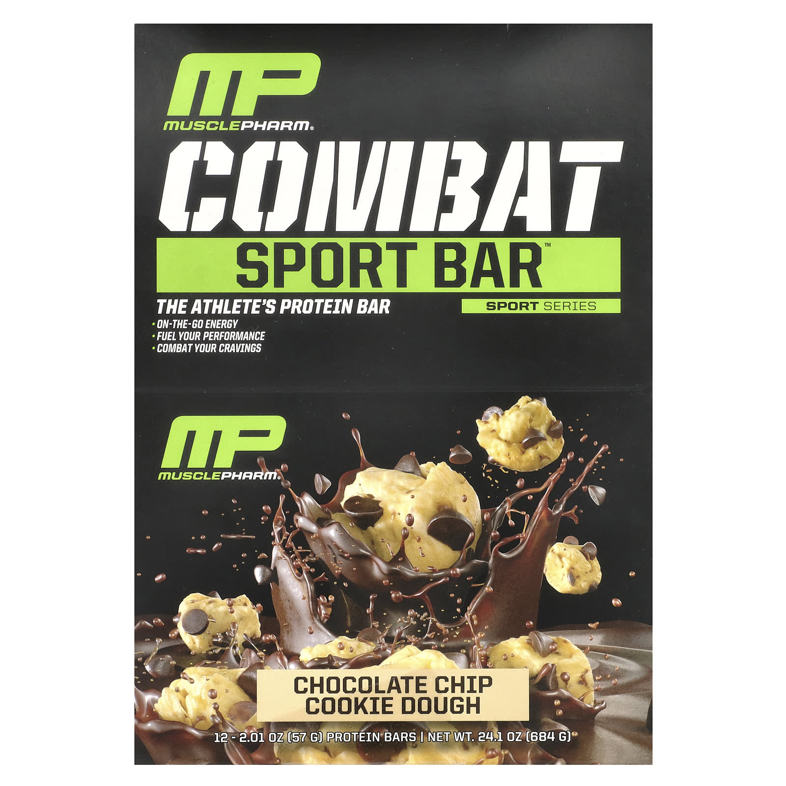 Шоколад MusclePharm Combat Sport Bar™ Chip Cookie Dough, 57 г, 12 шт., батончик — фото 2