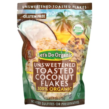 Кокосовая стружка Let's Do Organic, вкус 100% Organic Unsweetened Toasted Coconut Flakes, 200 г