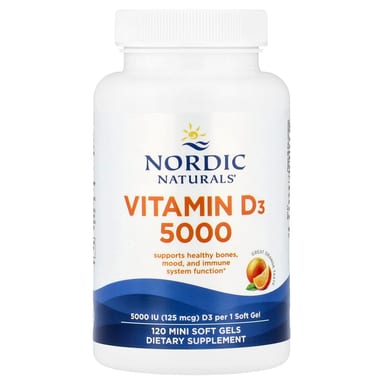 Витамин D3 Nordic Naturals 5000, вкус Orange, 125 мкг (5000 МЕ), 120 мягких капсул
