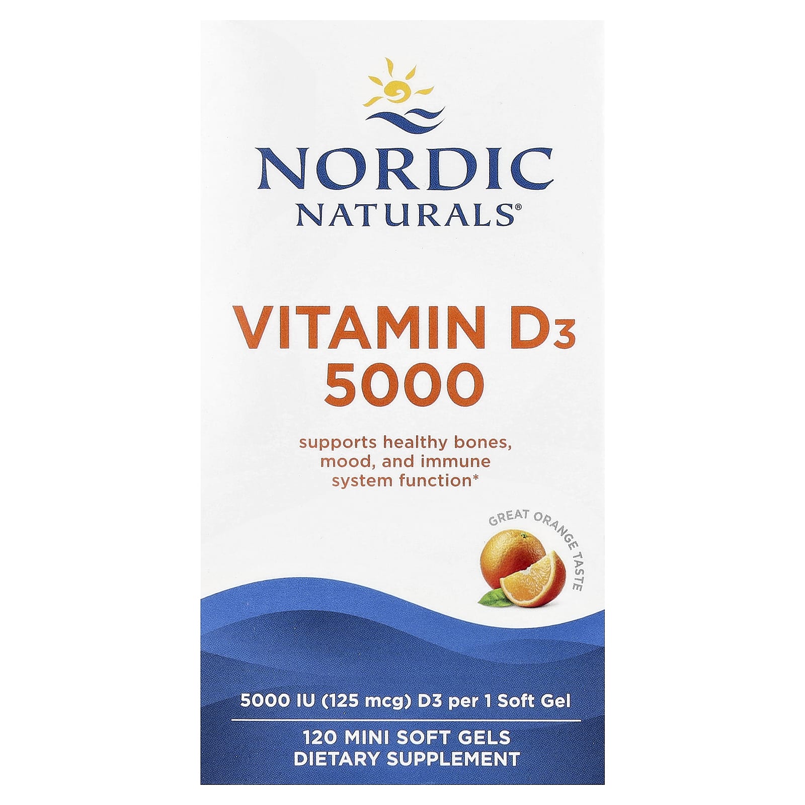 Витамин D3 Nordic Naturals 5000, вкус Orange, 125 мкг (5000 МЕ), 120 мягких капсул — фото 2