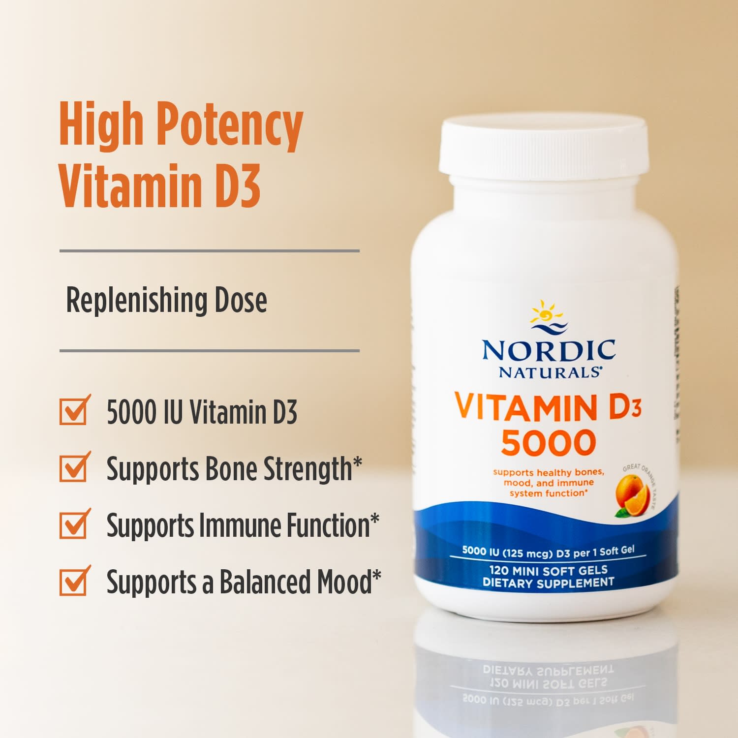 Витамин D3 Nordic Naturals 5000, вкус Orange, 125 мкг (5000 МЕ), 120 мягких капсул — фото 4