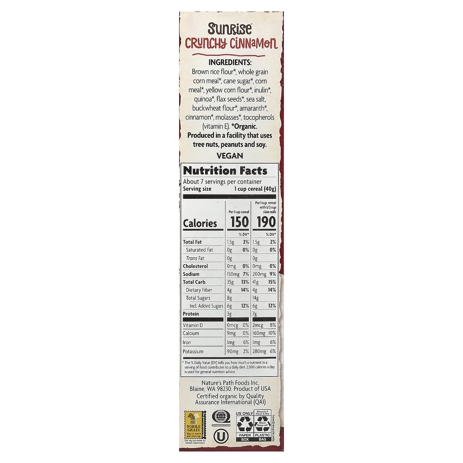 Хлопья Nature's Path Organic Sunrise® Crunchy Cinnamon, 300 г — фото 2