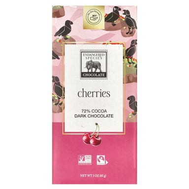Темный шоколад Endangered Species Chocolate Cherries 72% Cocoa, 85 г