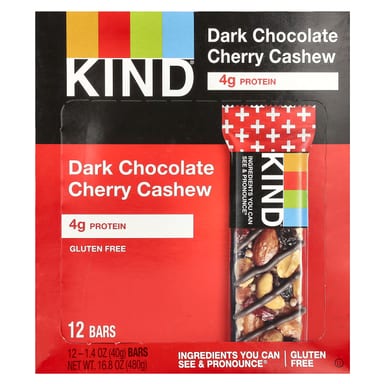 Темный шоколад KIND Bars Cherry Cashew, 40 г, 12 шт., батончик