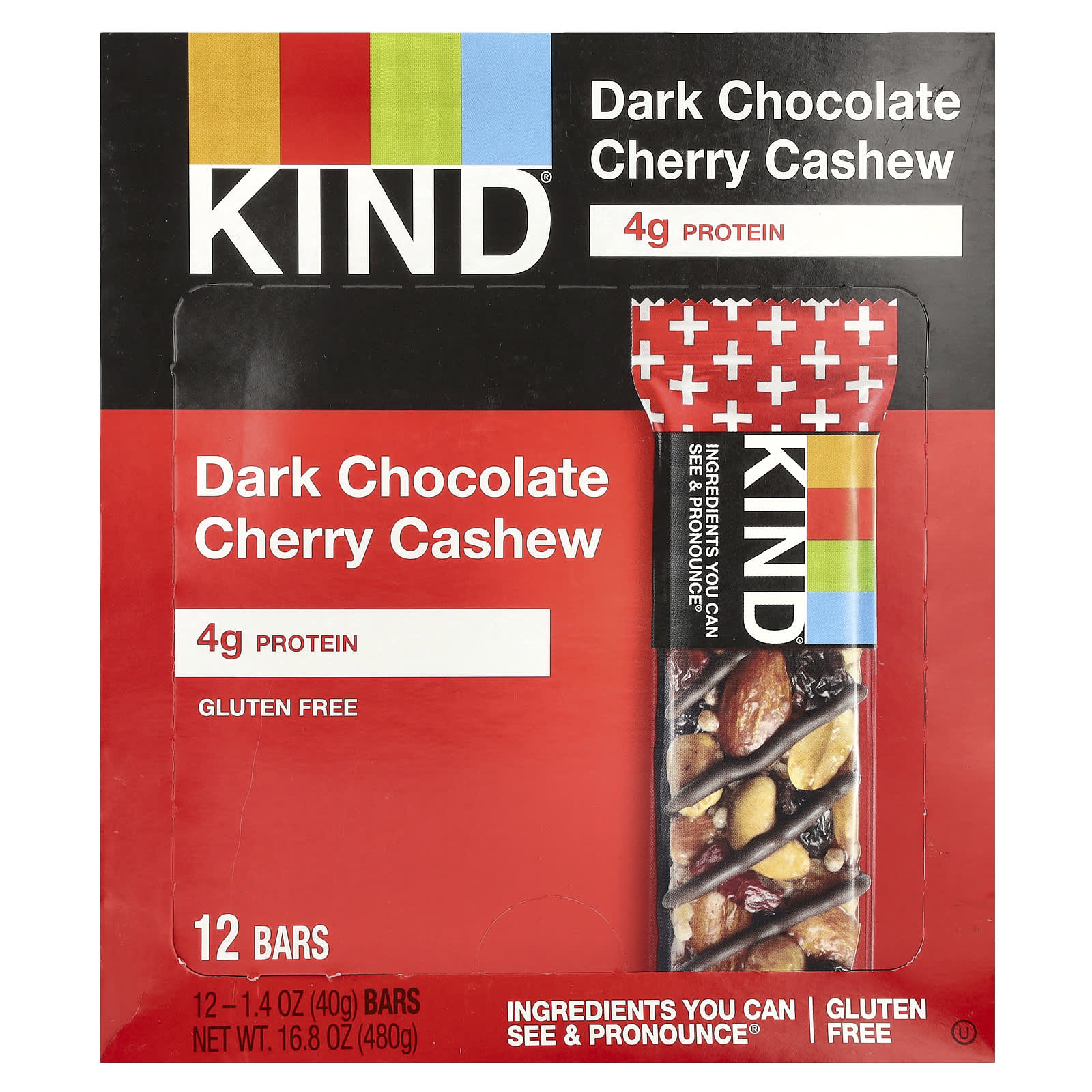 Темный шоколад KIND Bars Cherry Cashew, 40 г, 12 шт., батончик