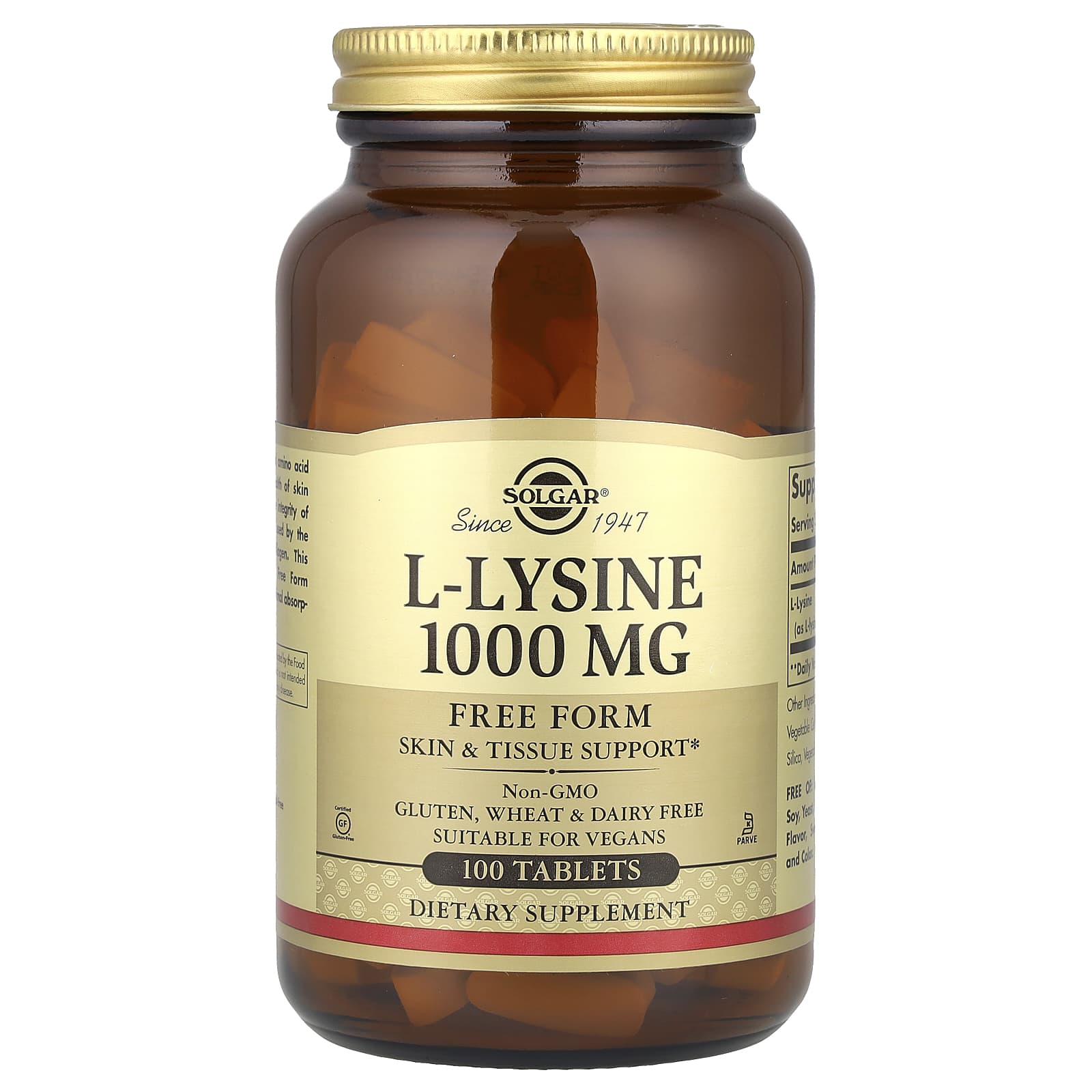 L-лизин Solgar L-Lysine Free Form, 1000 мг, 100 таблеток