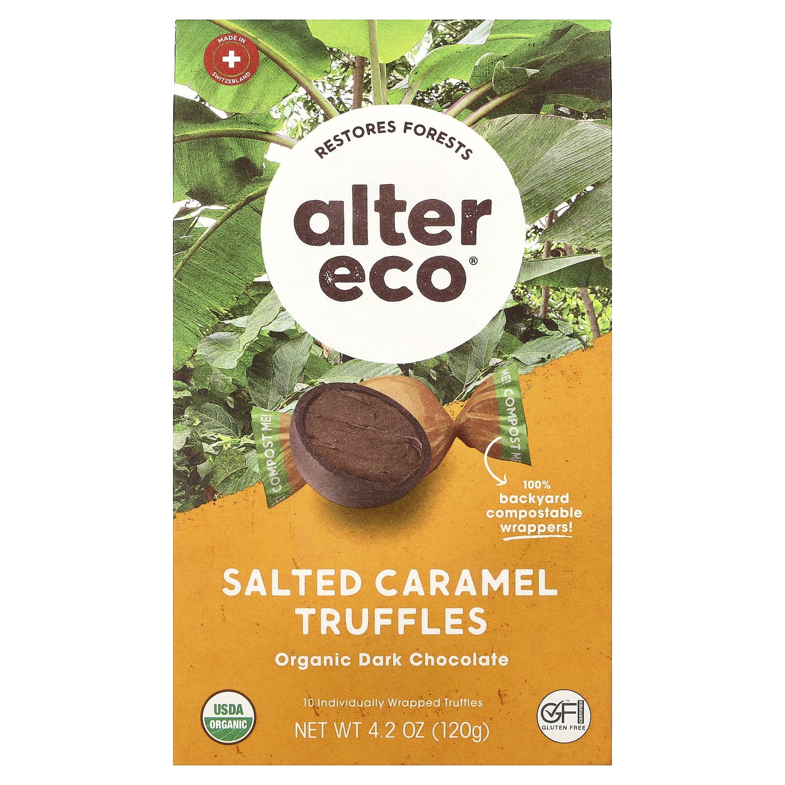 Темный шоколад Alter Eco Organic Salted Caramel Truffles 10 Individually Wrapped Truffles, вкус Dark Chocolate