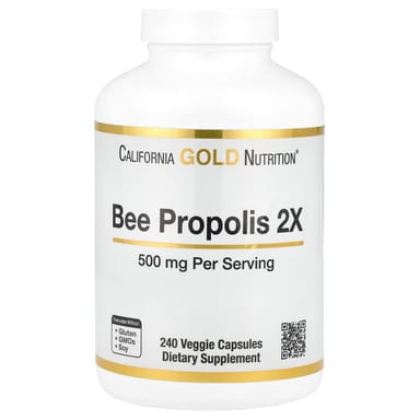 Прополис California Gold Nutrition Bee 2X Concentrated Extract, 500 мг, 240 растительных капсул