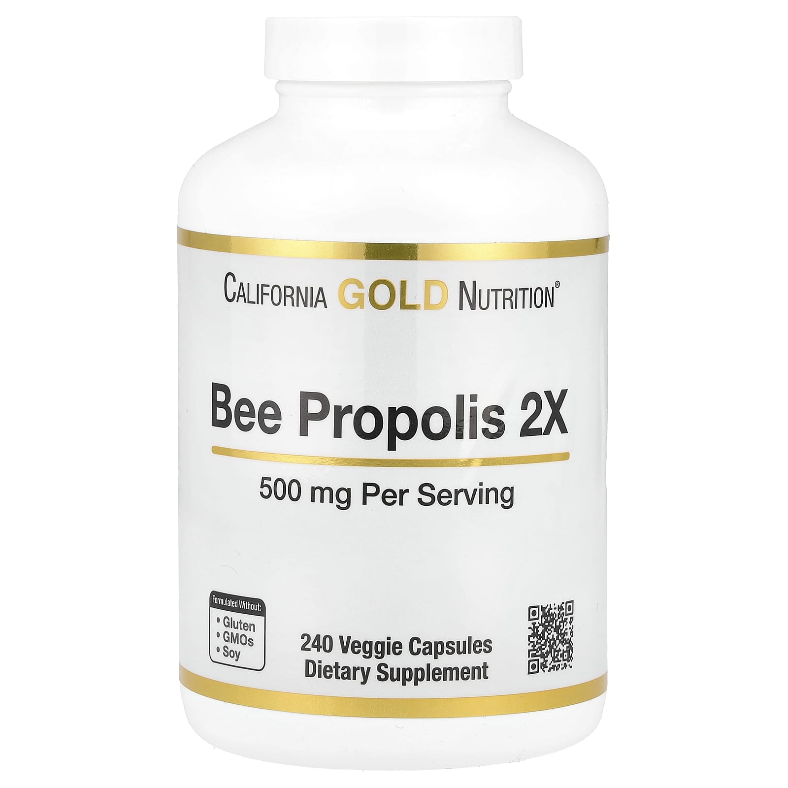 Прополис California Gold Nutrition Bee 2X Concentrated Extract, 500 мг, 240 растительных капсул
