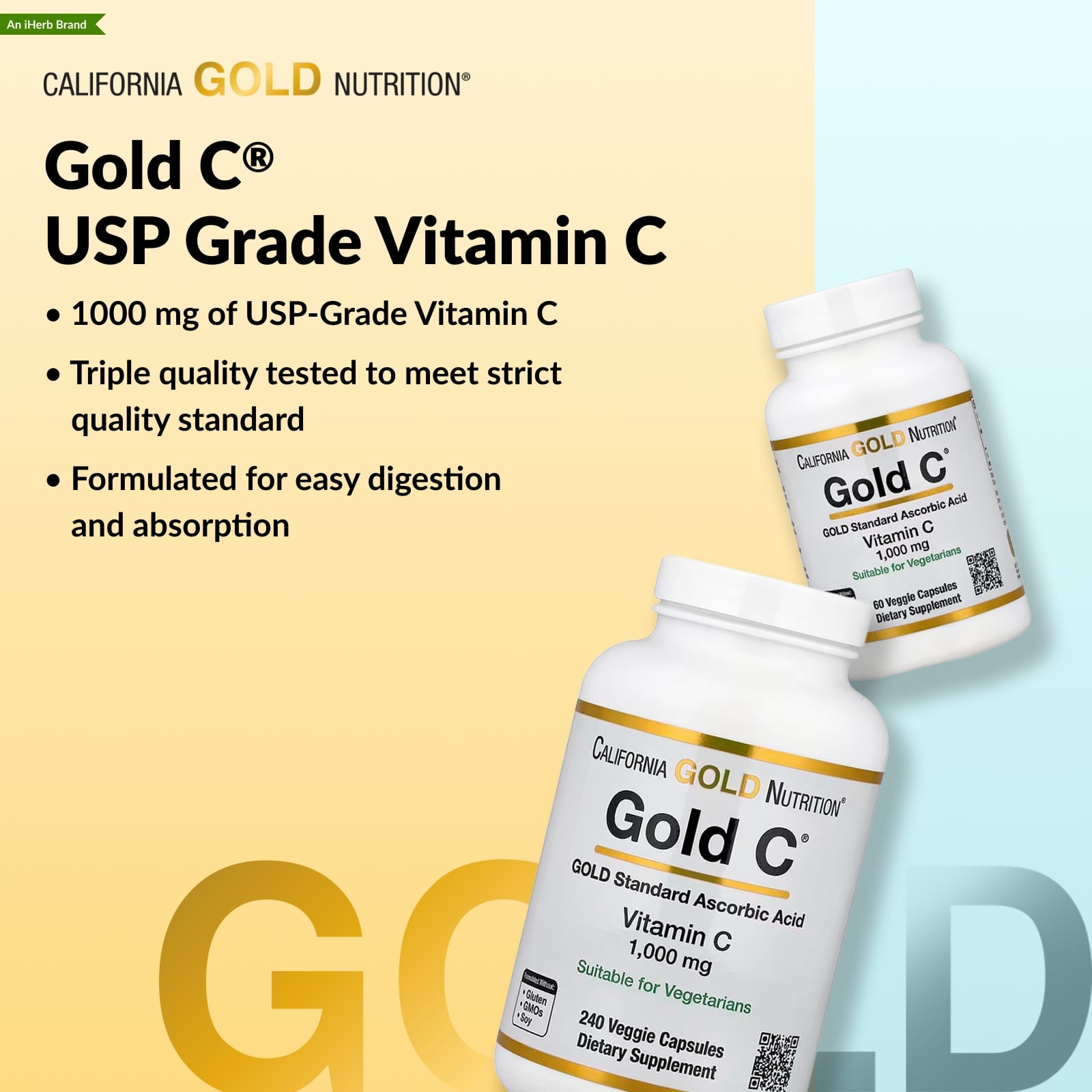 Витамин C California Gold Nutrition Gold C® USP Grade, 1000 мг, 60 растительных капсул — фото 5