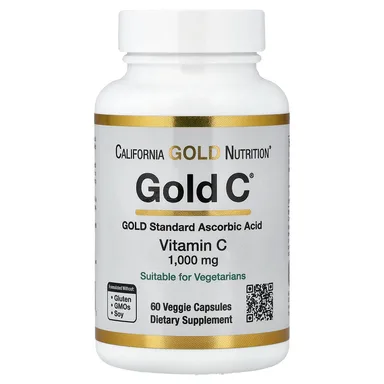 Фото товара: Витамин C California Gold Nutrition Gold C® USP Grade, 1000 мг, 60 растительных капсул