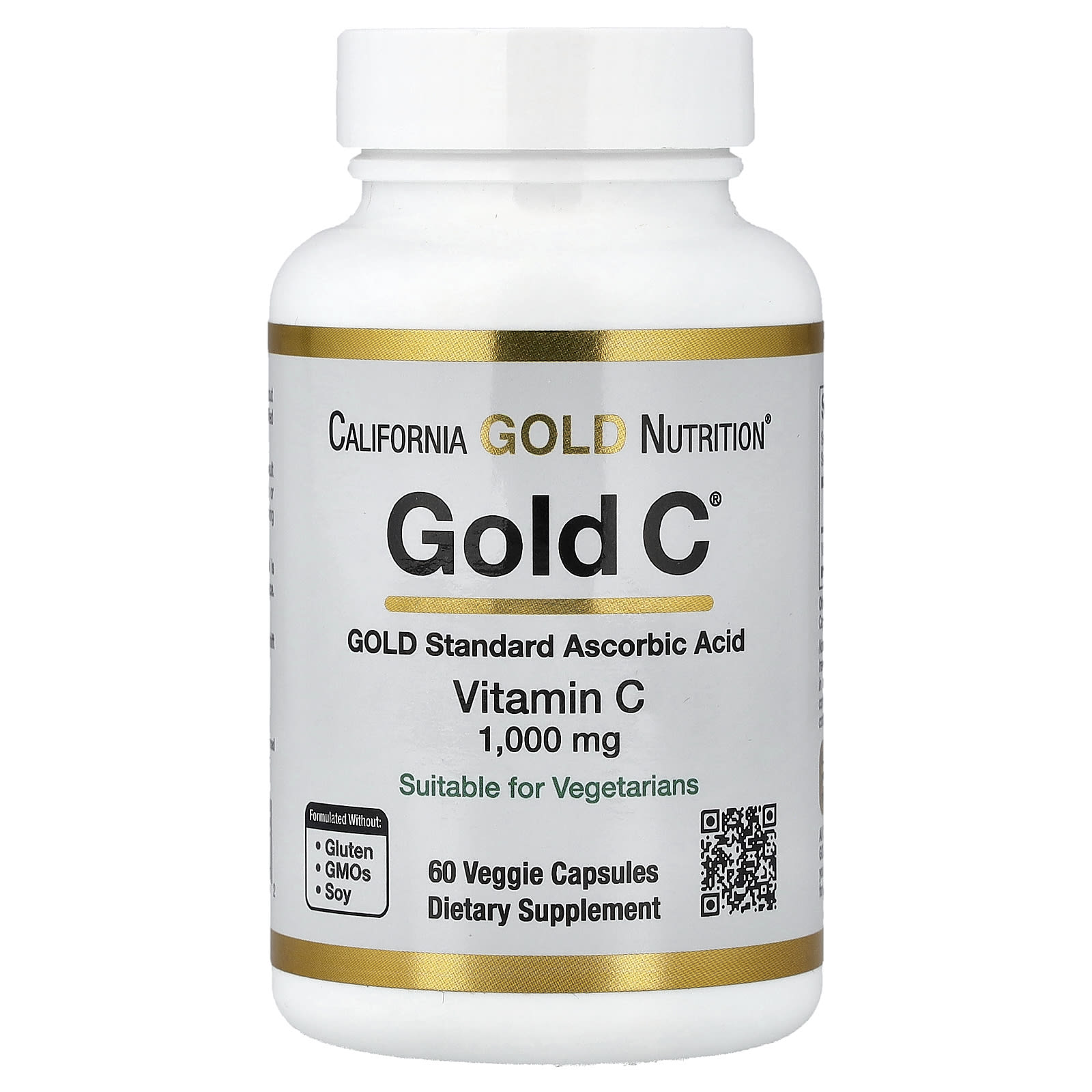 Витамин C California Gold Nutrition Gold C® USP Grade, 1000 мг, 60 растительных капсул — фото 1