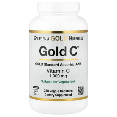 Фото товара: Витамин C California Gold Nutrition Gold C® USP Grade, 1000 мг, 240 растительных капсул