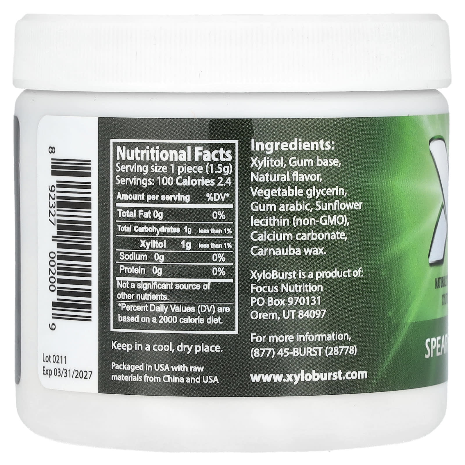 Ксилитол Xyloburst Xylitol Gum Spearmint, оттенок 100 Pieces, 150 г — фото 2