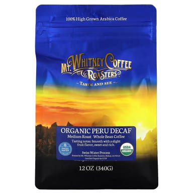 Кофе Mt. Whitney Coffee Roasters, органический Перу, без кофеина, в зернах, средняя обжарка, 340 г