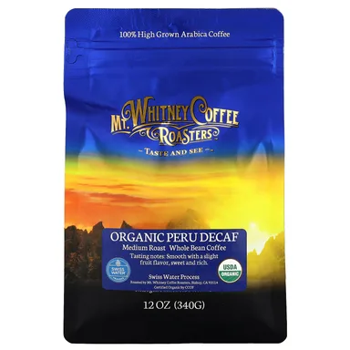 Фото товара: Кофе Mt. Whitney Coffee Roasters, органический Перу, без кофеина, в зернах, средняя обжарка, 340 г