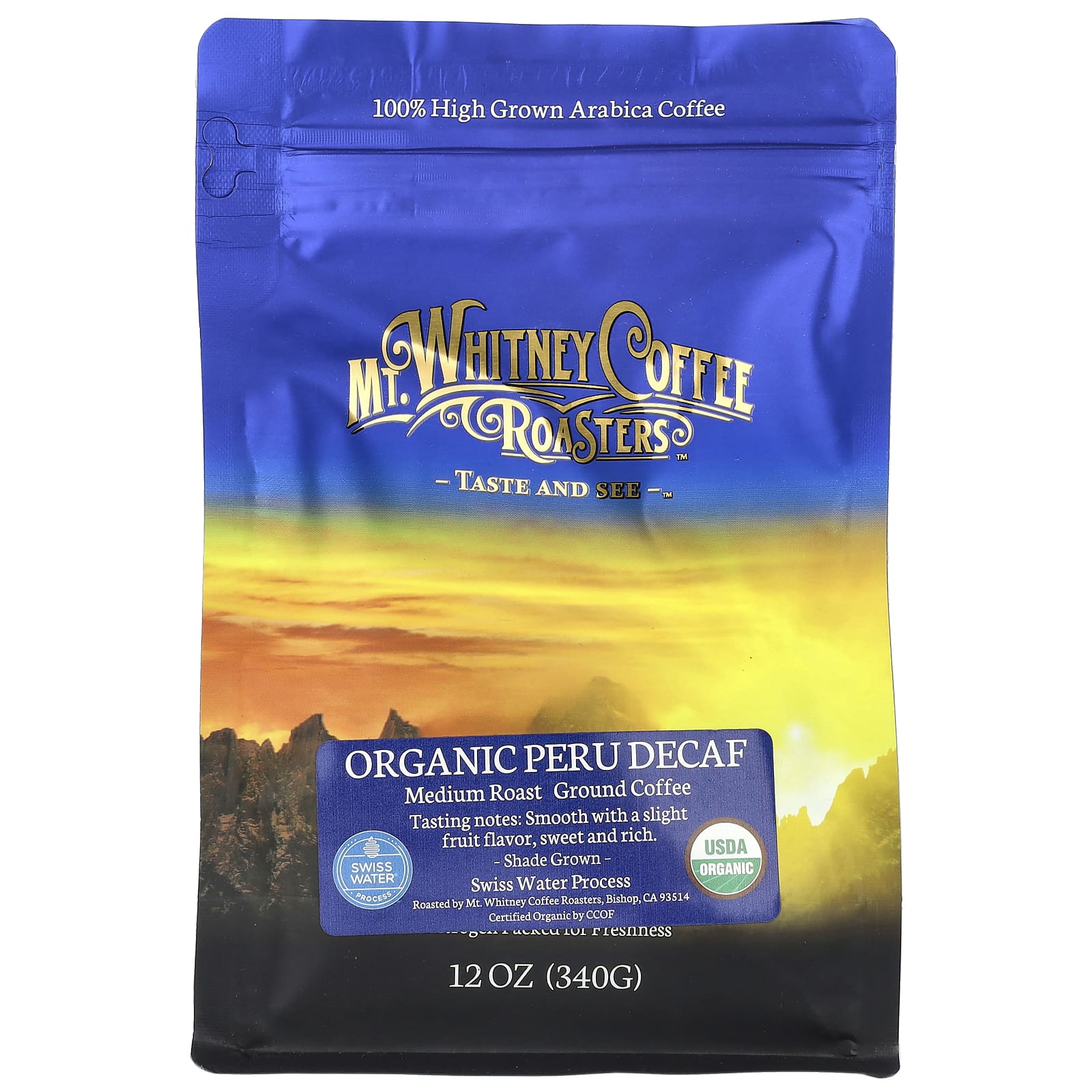 Кофе Mt. Whitney Coffee Roasters Organic Peru Decaf Ground Medium Roast, 340 г