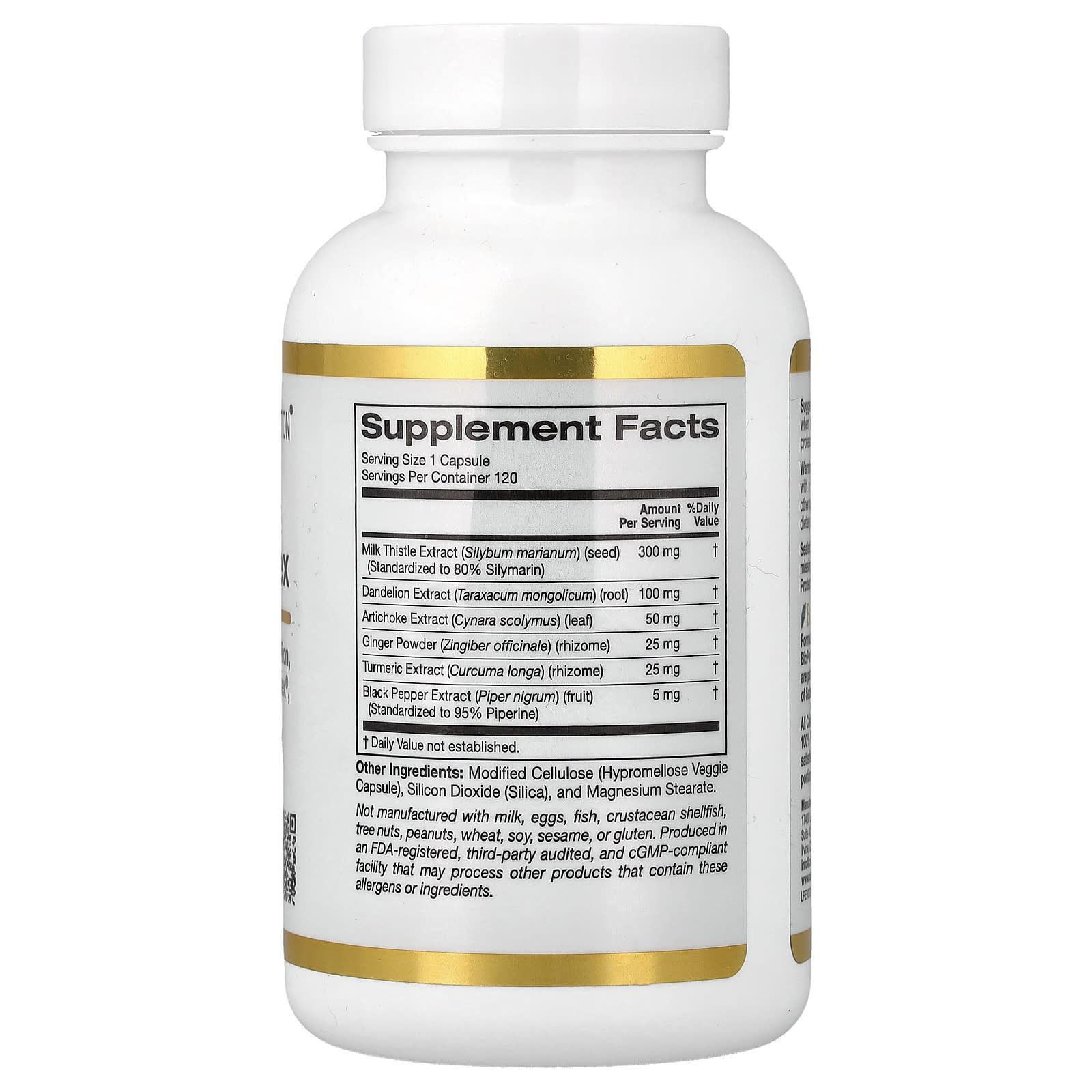 Расторопша California Gold Nutrition Silymarin Complex Extract Plus Dandelion Artichoke Curcumin C3 Complex® and BioPerine®, оттенок Ginger, 120 растительных капсул — фото 3