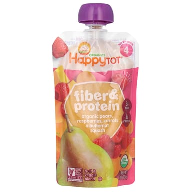 Протеин Happy Family Organics Happy Tot® Fiber & For 2+ Years Organic Pears Carrots & Butternut Squash, оттенок Raspberries, 113 г