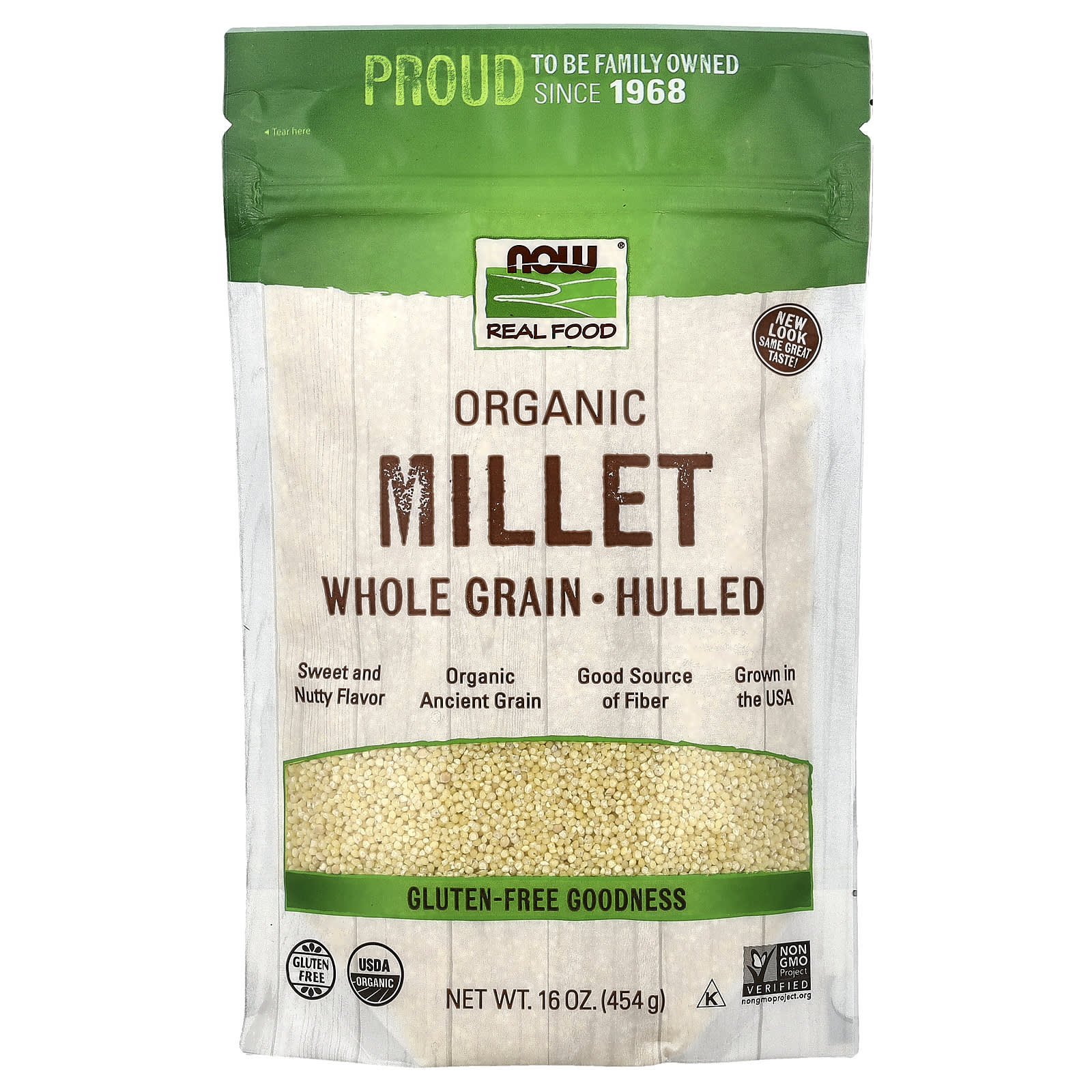 Пшено NOW Foods Whole Grain, оттенок Hulled, 454 г