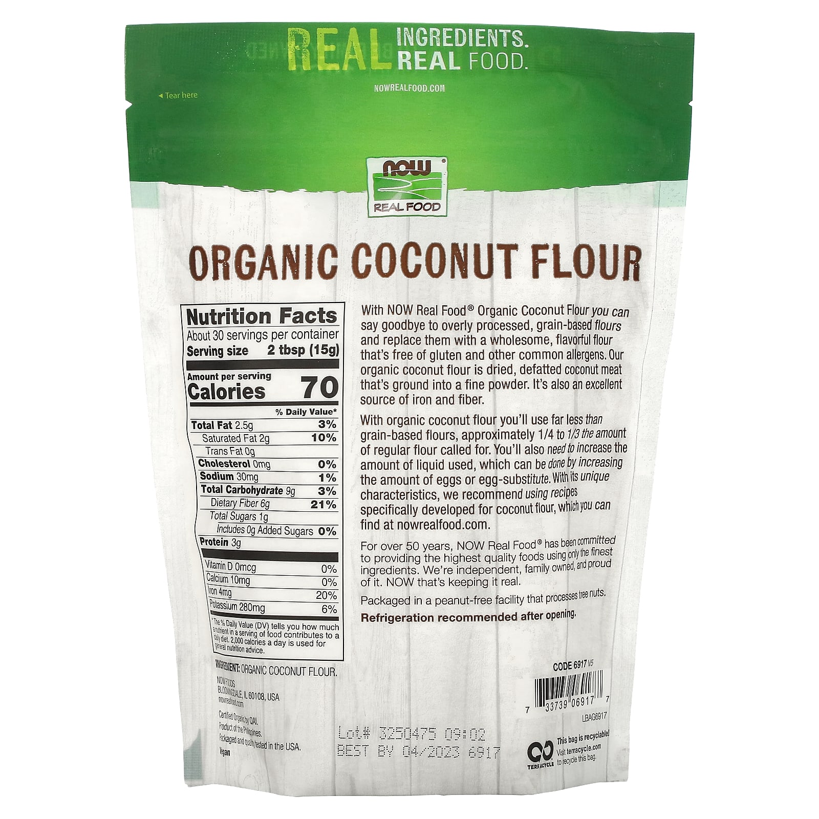 Мука NOW Foods Organic Coconut, 454 г — фото 2