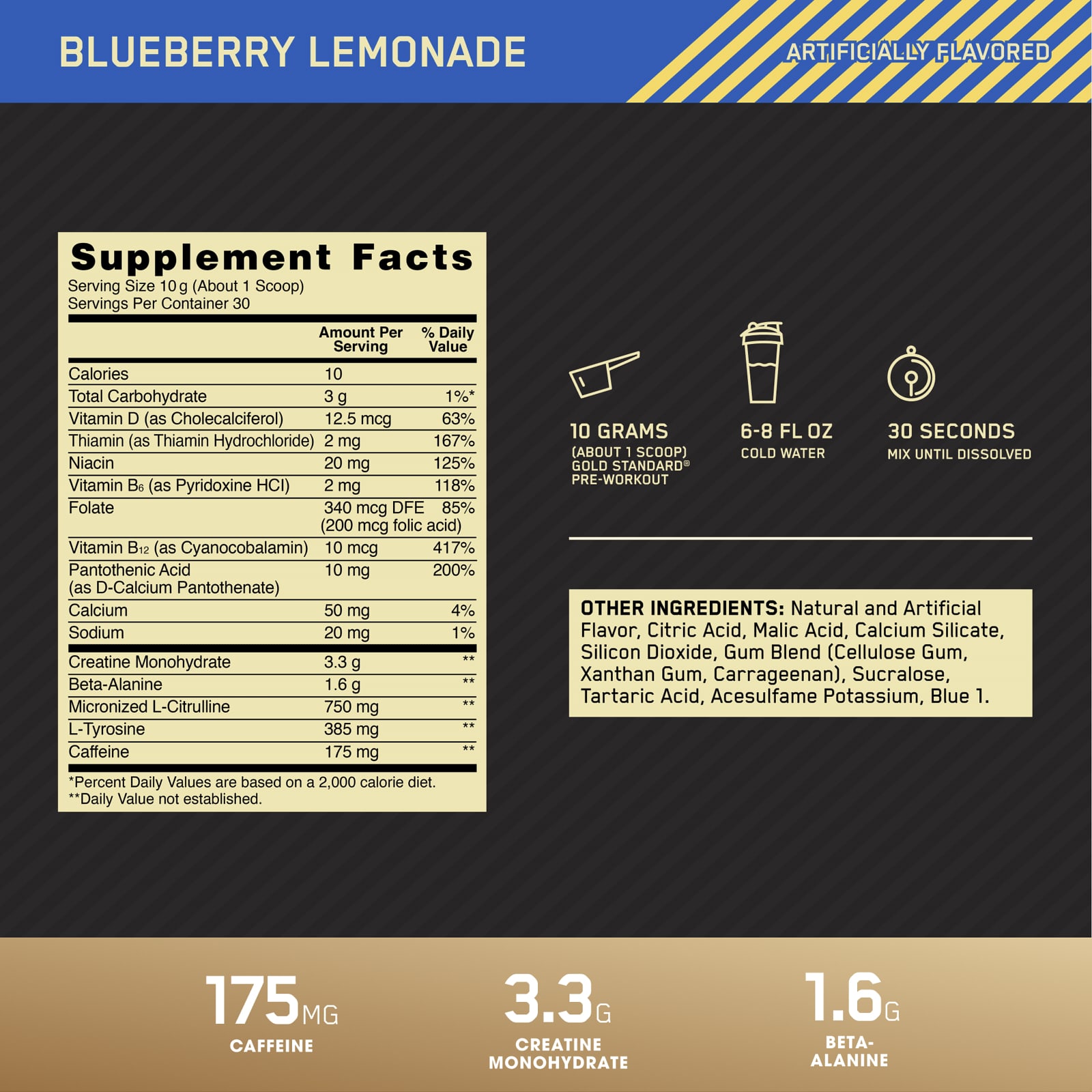 Предтренировочный комплекс Optimum Nutrition Gold Standard® Pre-Workout Blueberry Lemonade, 300 г — фото 3