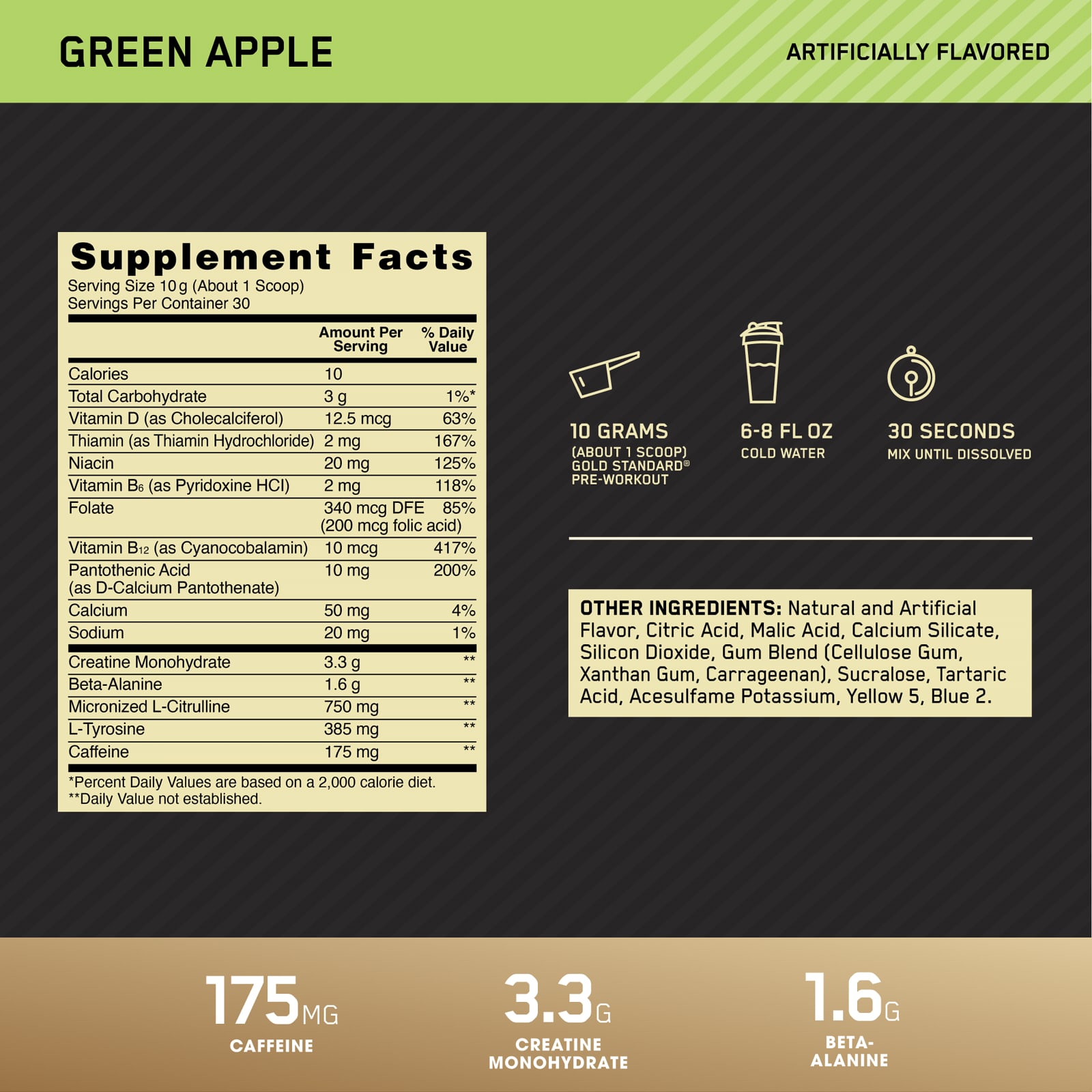 Предтренировочный комплекс Optimum Nutrition Gold Standard® Pre-Workout Green Apple, 300 г — фото 3