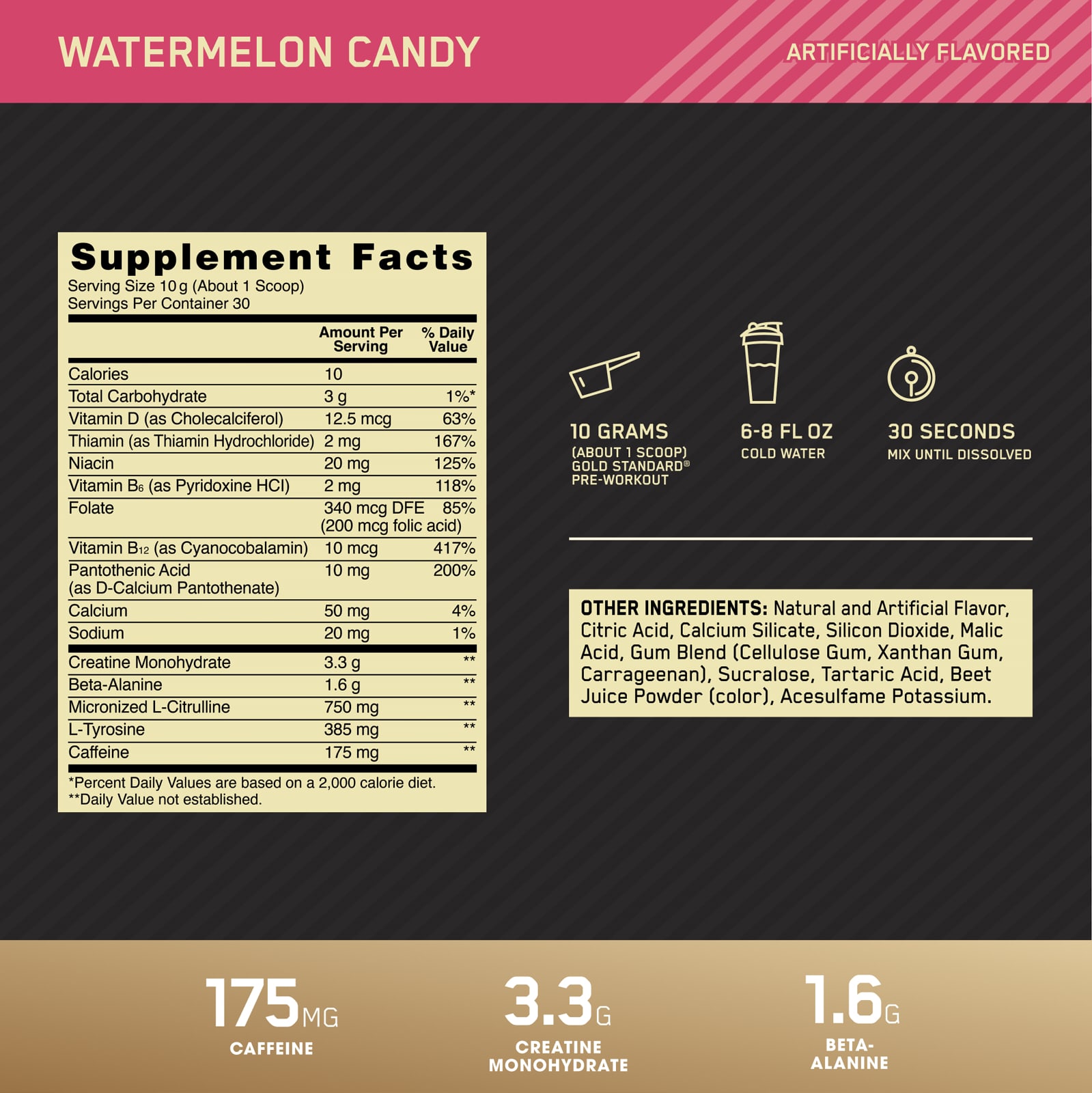 Предтренировочный комплекс Optimum Nutrition Gold Standard® Pre-Workout Watermelon Candy, 300 г — фото 3