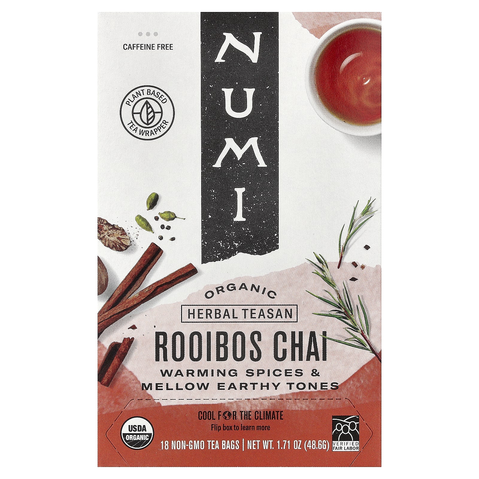 Чай Numi Tea Organic Herbal Teasan Rooibos Chai Caffeine Free, оттенок 18 Non-GMO Tea Bags, 48.6 г, чайные пакетики — фото 2