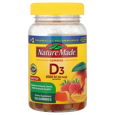 Витамин D3 Nature Made Peach & Mango, вкус Strawberry, 25 мкг (1000 МЕ), 150 жевательных пастилок