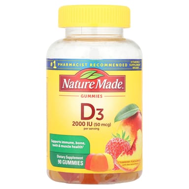 Витамин D3 Nature Made Peach & Mango, вкус Strawberry, 25 мкг (1000 МЕ), 90 жевательных пастилок