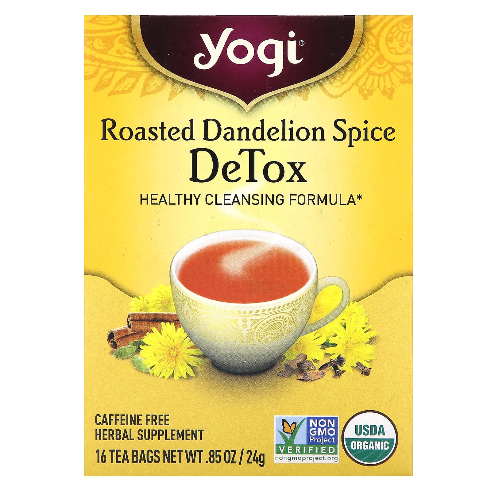 Чай Yogi Tea DeTox Roasted Dandelion Spice Caffeine Free, оттенок 16 Tea Bags, 24 г, чайные пакетики