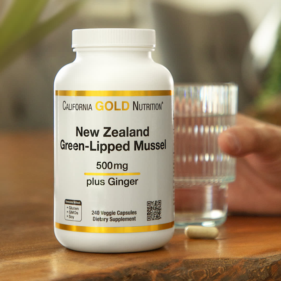 Имбирь California Gold Nutrition New Zealand Green-Lipped Mussel with Extract, 500 мг, 240 растительных капсул — фото 4