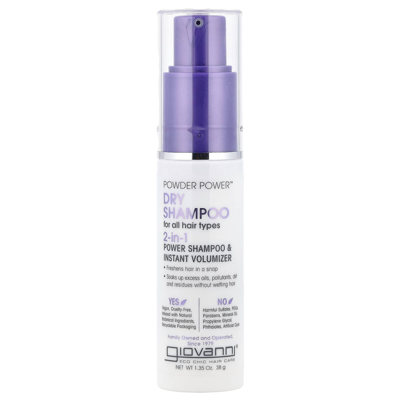 Сухой шампунь Giovanni Powder Power™ 2-in-1 Power Shampoo & Instant Volumizer For All Hair Types, 38 г, порошок