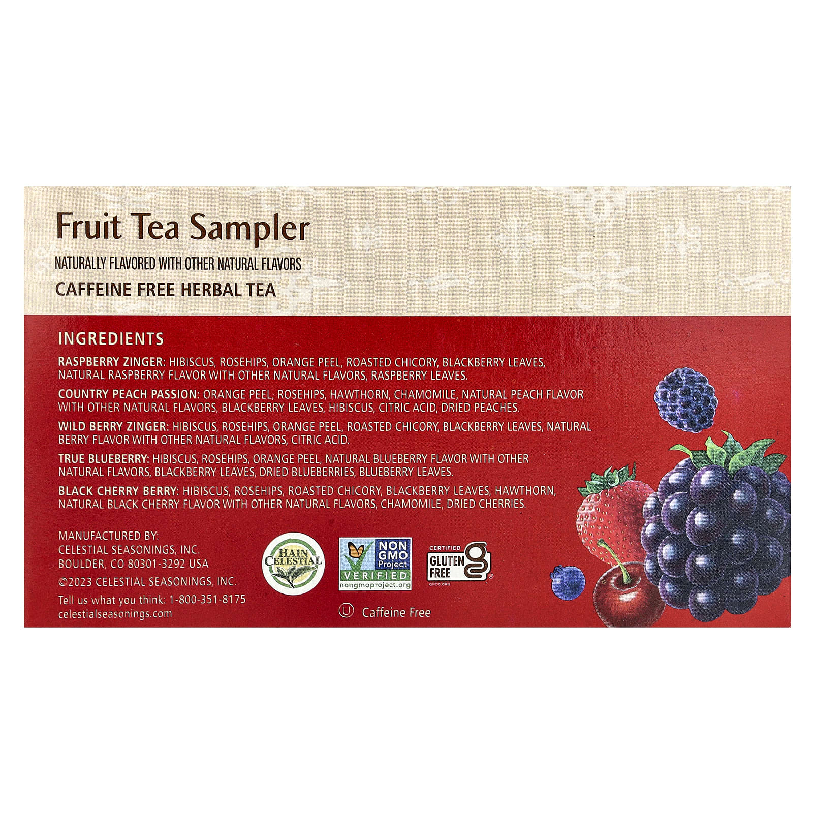 Чай Celestial Seasonings Fruit Sampler 5 Flavors Caffeine Free, оттенок 18 Tea Bags, 40 г, чайные пакетики — фото 2
