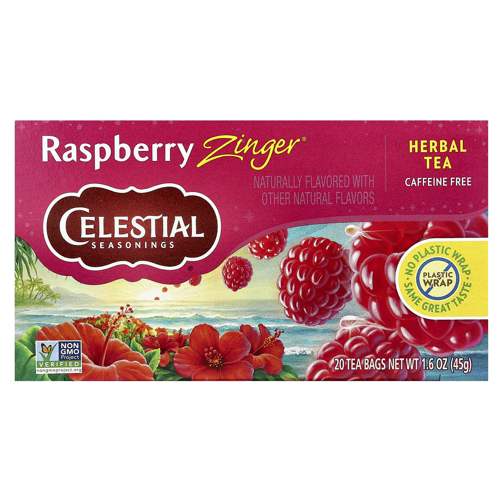 Чай Celestial Seasonings Herbal Raspberry Zinger® Caffeine Free, оттенок 20 Tea Bags, 45 г, чайные пакетики — фото 2
