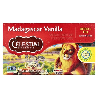 Чай Celestial Seasonings Herbal Madagascar Vanilla Caffeine Free, 20 чайных пакетиков, 43 г, чайные пакетики