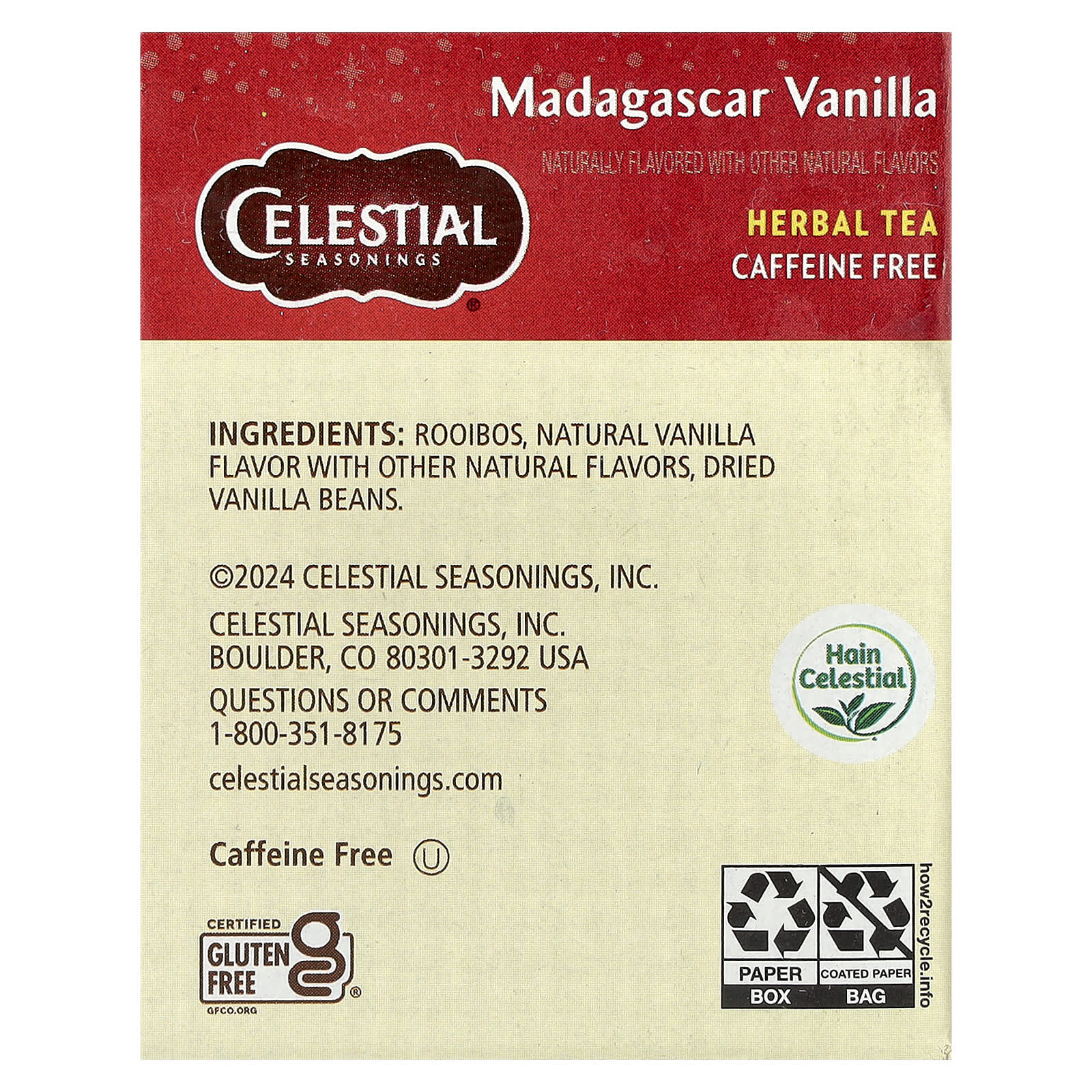 Чай Celestial Seasonings Herbal Madagascar Vanilla Caffeine Free, оттенок 20 Tea Bags, 43 г, чайные пакетики — фото 3