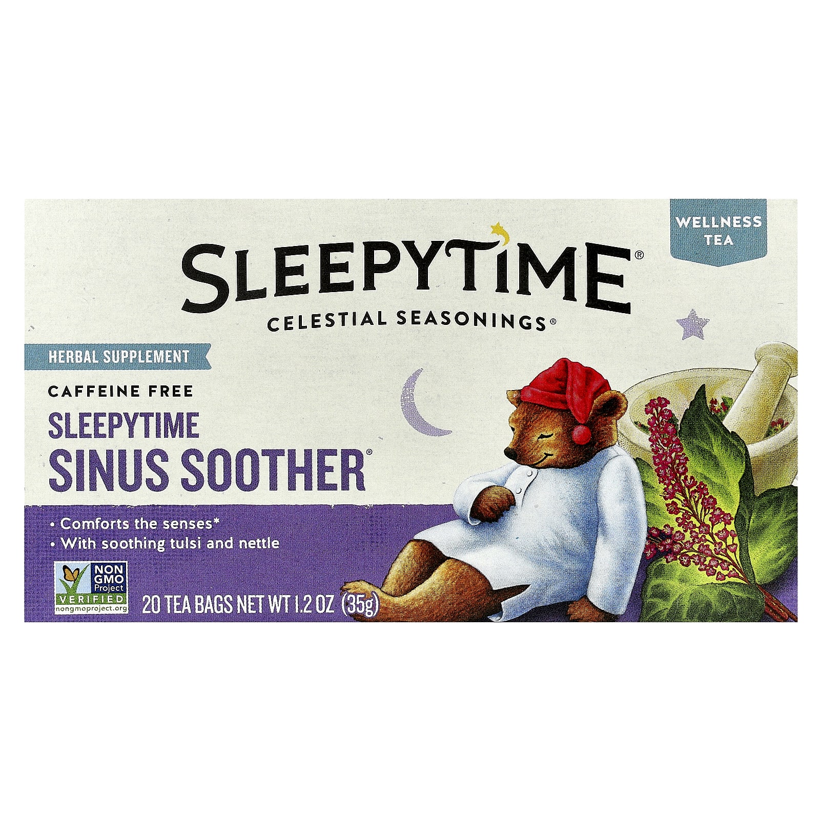 Чай Celestial Seasonings Wellness Sleepytime Sinus Soother® Caffeine Free, оттенок 20 Tea Bags, 35 г, чайные пакетики — фото 2
