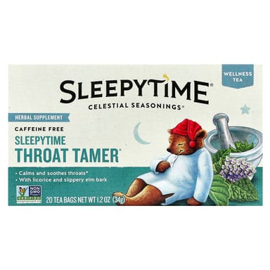Чай Celestial Seasonings Wellness Sleepytime Throat Tamer® Caffeine Free, 20 чайных пакетиков, 34 г, чайные пакетики