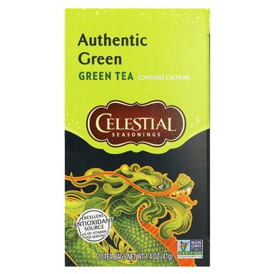 Чай Celestial Seasonings Authentic Green, оттенок 20 Tea Bags, 41 г, чайные пакетики