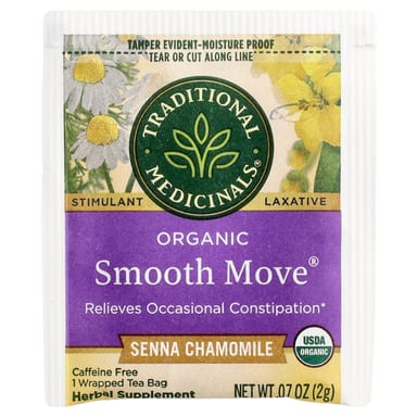 Чай Traditional Medicinals Organic Smooth Move® Senna Chamomile Caffeine Free, 16 чайных пакетиков в индивидуальной упаковке, 32 г, чайные пакетики