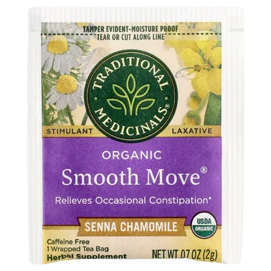 Фото товара: Чай Traditional Medicinals Organic Smooth Move® Senna Chamomile Caffeine Free, 16 чайных пакетиков в индивидуальной упаковке, 32 г, чайные пакетики