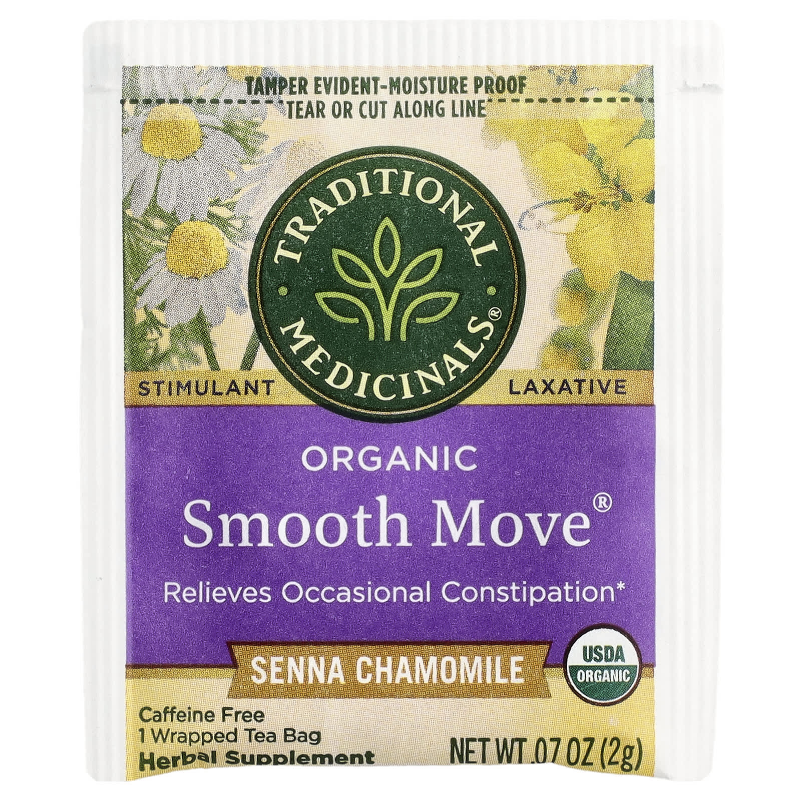 Чай Traditional Medicinals Organic Smooth Move® Senna Chamomile Caffeine Free, оттенок 16 Wrapped Tea Bags, 32 г, чайные пакетики — фото 6